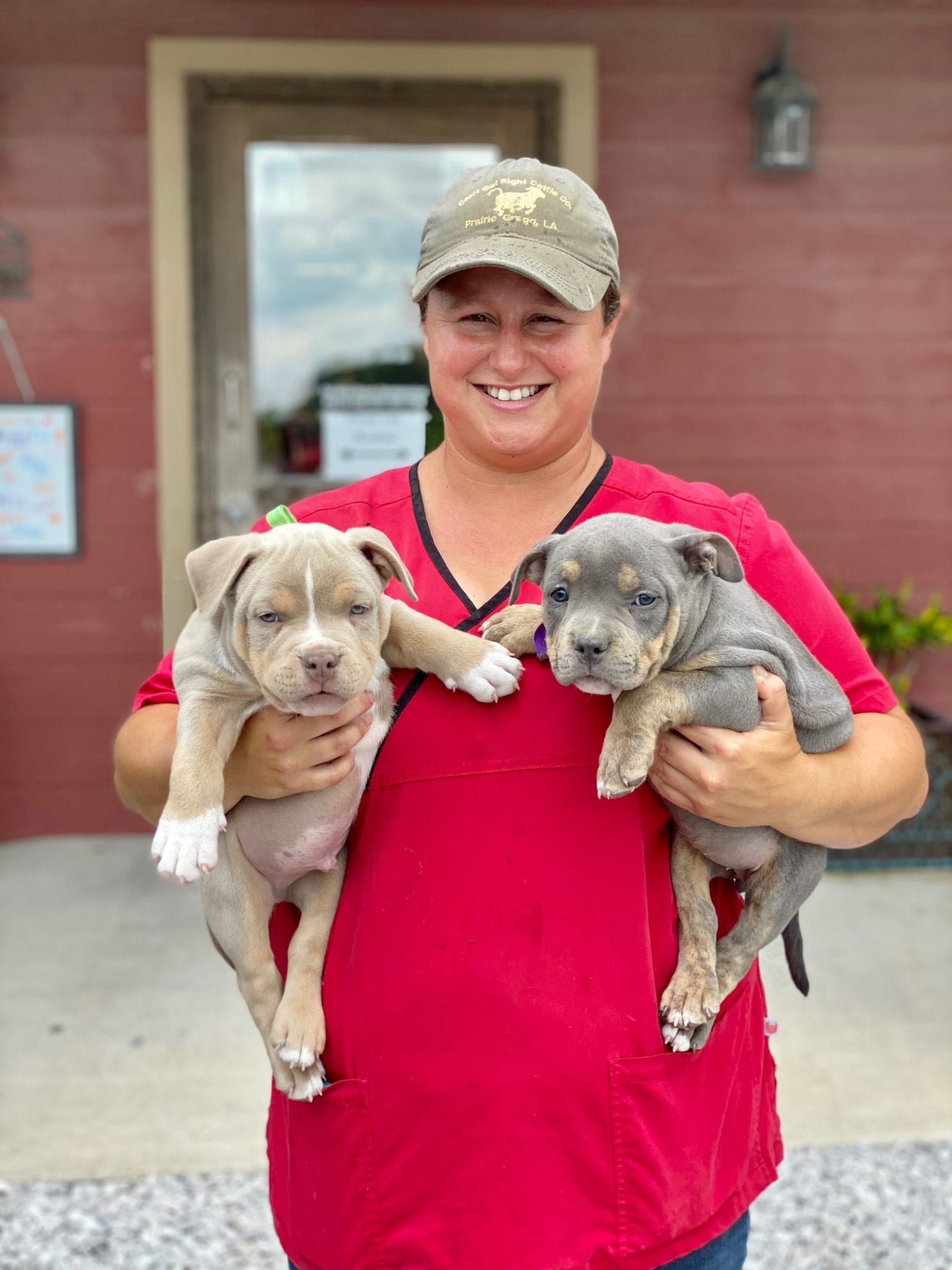 alexis holding two puppies